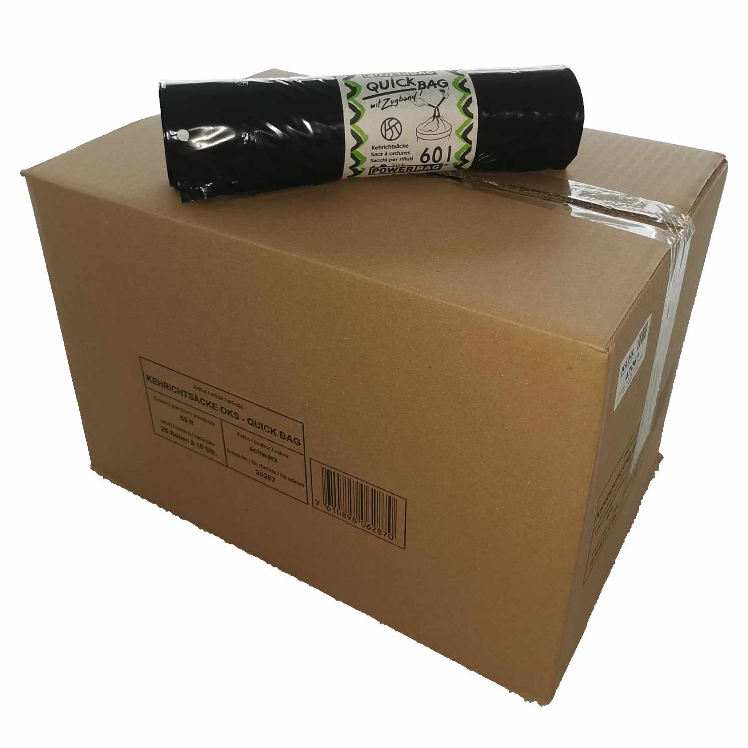 Abfallsack Quick Bag  60 L mit Zugband (VE = 25 Rollen à 10 Stk.)