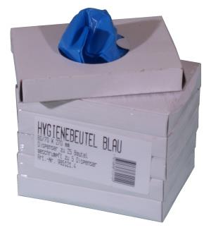 Hygienebeutel blau, 80/70 x 270 mm 1 Box à 25 Beutel / VE: 5 oder 50 Boxen